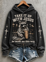 Women's Funny Take It Up With Jesus He Made Me This Way Print Sweatshirt