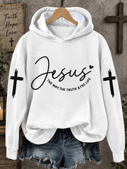 Women's Jesus The Way The Truth The Life Cross Faith Casual Hoodie