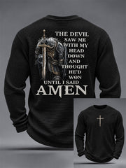 Men's The Devil Saw Me With My Head Down Thought He'd Won Until I Said Amen Print Waffle Long Sleeve T-Shirt