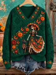 Women's Mexico Day of The Dead Floral Art Printed Tops