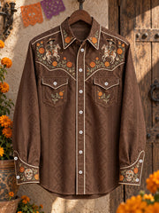 Men's Mexico Day of The Dead Floral Art Printed Shirt