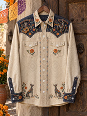 Men's Mexico Day of The Dead Floral Art Printed Shirt