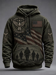 Men's U.S. Veterans Day Print Oversized Drop-Shoulder Hoodie With Pockets