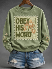 Women's Obey His Word Floral Cross Print Raglan Sleeve sweatshirt