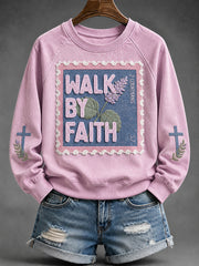 Women's Walk By Faith Floral Cross Print Raglan Sleeve sweatshirt