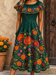 Women's Mexico Day of The Dead Floral Art Printed Dress