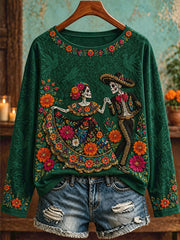 Women's Mexico Day of The Dead Floral Art Printed T-shirt