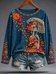 Women's Mexico Day of The Dead Floral Art Printed T-shirt