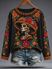 Women's Mexico Day of The Dead Floral Art Printed T-shirt