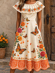 Women's Mexico Day of The Dead Floral Art Printed Dress