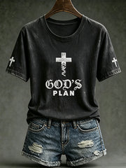 Women's faith-themed pattern print casual short-sleeve T-shirt