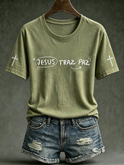 Women's faith-themed pattern print casual short-sleeve T-shirt