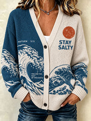 Women's Stay Salty Print Cardigan-Style Knit Jacket