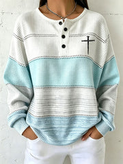 Women's Christian Art Striped Cross Sweater