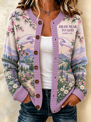 Women's Draw Near To God Print Cardigan-Style Knit Jacket