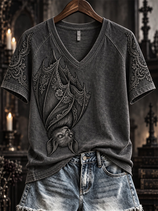 Women's Halloween Gothic Lace Bat Art Print short-sleeved T-shirt