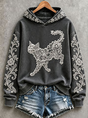 Women's Floral Cat Hoodies