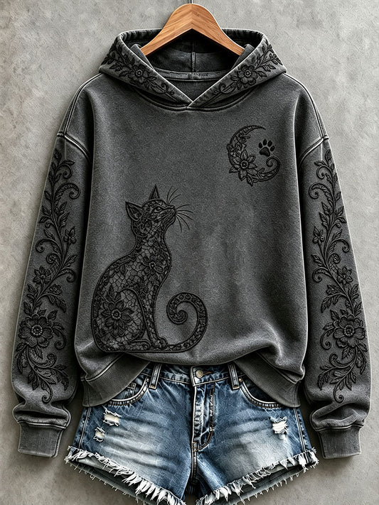 Women's Floral Black Cat Hoodies