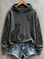 Women's Floral Black Cat Hoodies