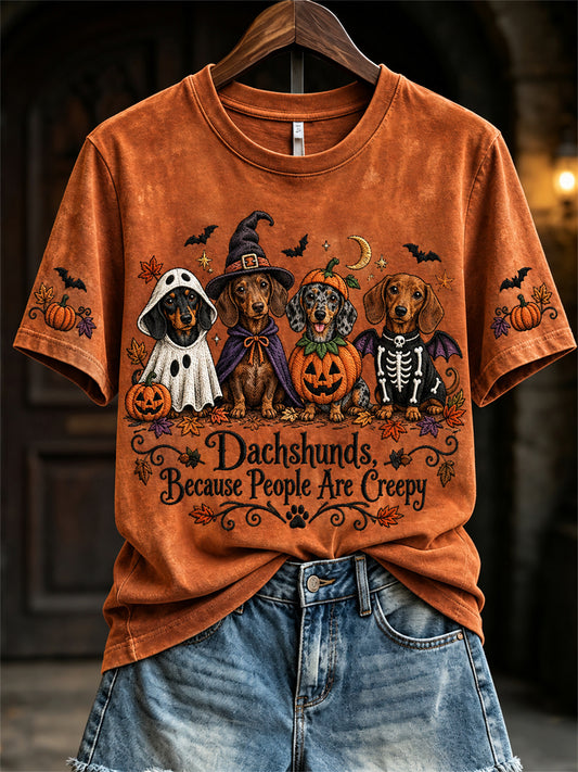 Women's Dachshunds Because People Are Creepy Fall Halloween Dogs Print short-sleeved T-shirt