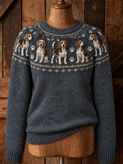 Women's Vintage Beagles Yoke Isle Print Long-sleeved Sweater