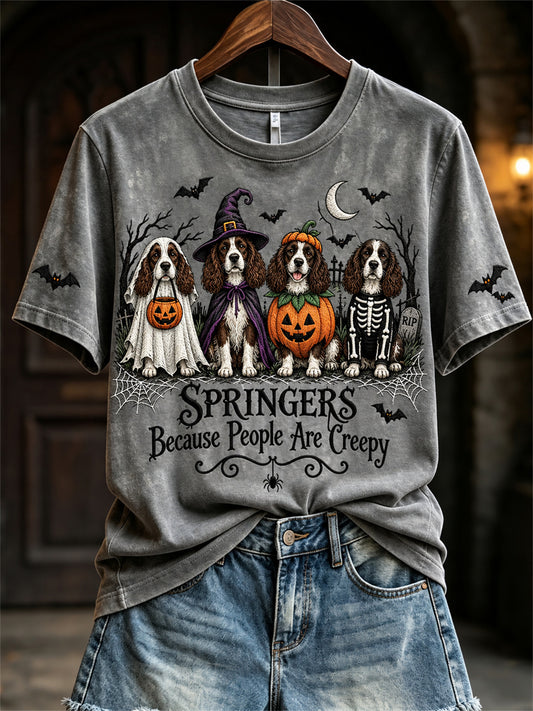 Women's Springers Because People Are Creepy Halloween Dogs Print short-sleeved T-shirt