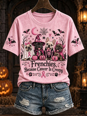 Women's s Halloween Costume Dog Pattern and Pink Charity Ribbon Design Casual Short-Sleeve T-Shirt
