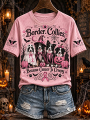 Women's Halloween Costume Dog Pattern and Pink Charity Ribbon Design Casual Short-Sleeve T-Shirt