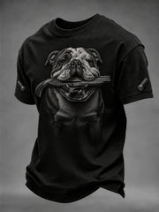 Men's Fierce Bulldog with Gun Print Short Sleeves T-shirt