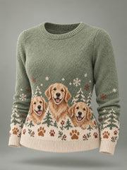 Women's Cute Winter Dogs Print Dog Lovers Casual Sweater