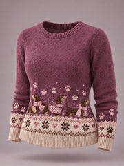Women's Cute Winter Dachshunds Print Dog Lovers Casual Sweater