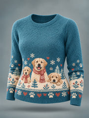 Women's Cute Winter Dogs Print Dog Lovers Casual Sweater