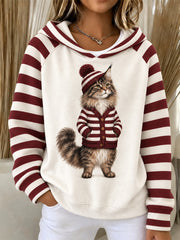 Women's Cute Winter Cat Print Casual Long Sleeve Shirt