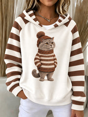 Women's Cute Winter Cat Print Casual Long Sleeve Shirt