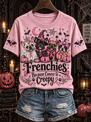 Women's Halloween Costume Dog Pattern and Pink Charity Ribbon Design Casual Short-Sleeve T-Shirt
