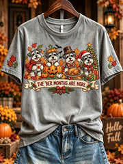 Women's Vintage The 'ber Months Are Here Schnauzer Print Short-sleeved T-shirt