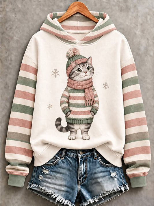 Women's Cute Winter Cat Print Casual Sweatshirt