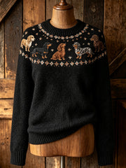 Women's cute puppy design casual long-sleeve sweater