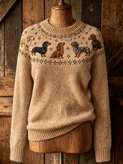 Women's cute puppy design casual long-sleeve sweater