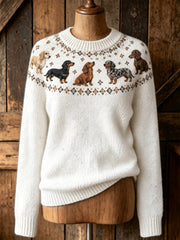 Women's cute puppy design casual long-sleeve sweater