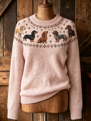 Women's cute puppy design casual long-sleeve sweater