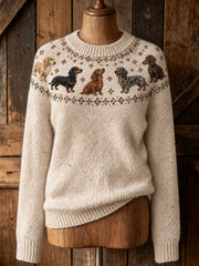 Women's cute puppy design casual long-sleeve sweater