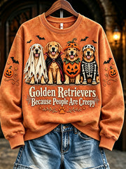 Women's Golden Retrievers Because People Are Creepy Halloween Dogs Print Sweatshirt