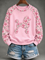 Women's Breast Cancer Poodle Floral Print Casual Sweatshirt