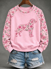 Women's Breast Cancer Rottweiler Floral Print Casual Sweatshirt