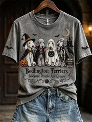 Women's Bedlington Terriers Because People Are Creepy Halloween Dogs Print short-sleeved T-shirt