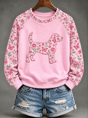 Women's Breast Cancer Beagle Floral Print Casual Sweatshirt