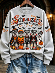 Women's Schnauzers Because People Are Creepy Halloween Dogs Print Sweatshirt