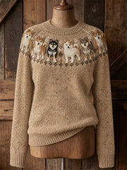 Women's Shiba Inu Dogs Yoke Isle Print crew neck sweater