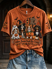Women's Cavaliers Because People Are Creepy Fall Halloween Dogs Print short-sleeved T-shirt